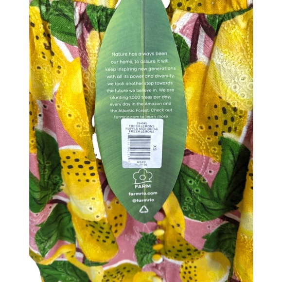 FARM Rio Fresh Lemons Ruffle Yellow Sleeveless Midi Dress - Picture 14 of 14